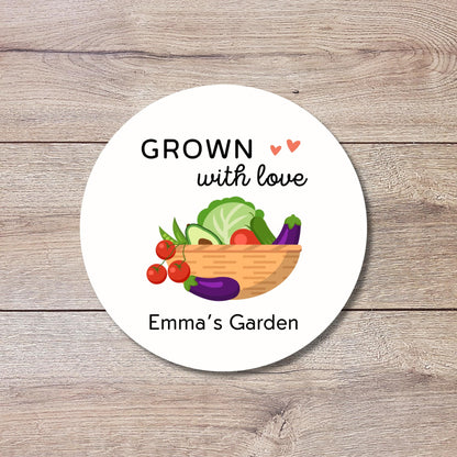 Grown with Love Homegrown Vegetable Personalized Stickers, Customized Labels for Gardening, Fresh Produce, Farmers Market, Canning Labels