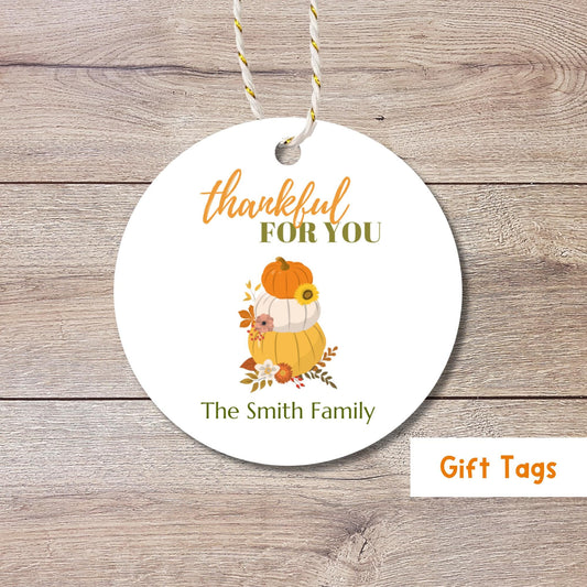 Thankful for You Personalized Gift Tags, Custom Happy Thanksgiving Fall Thank You Party Favor Tags