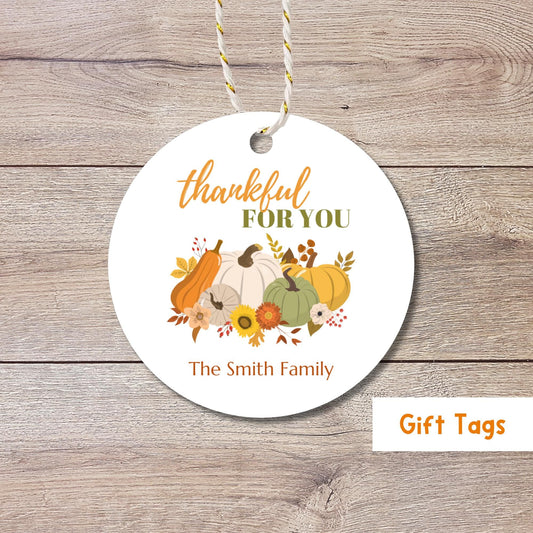 Thankful for You Personalized Gift Tags, Custom Happy Thanksgiving Fall Thank You Party Favor Tags