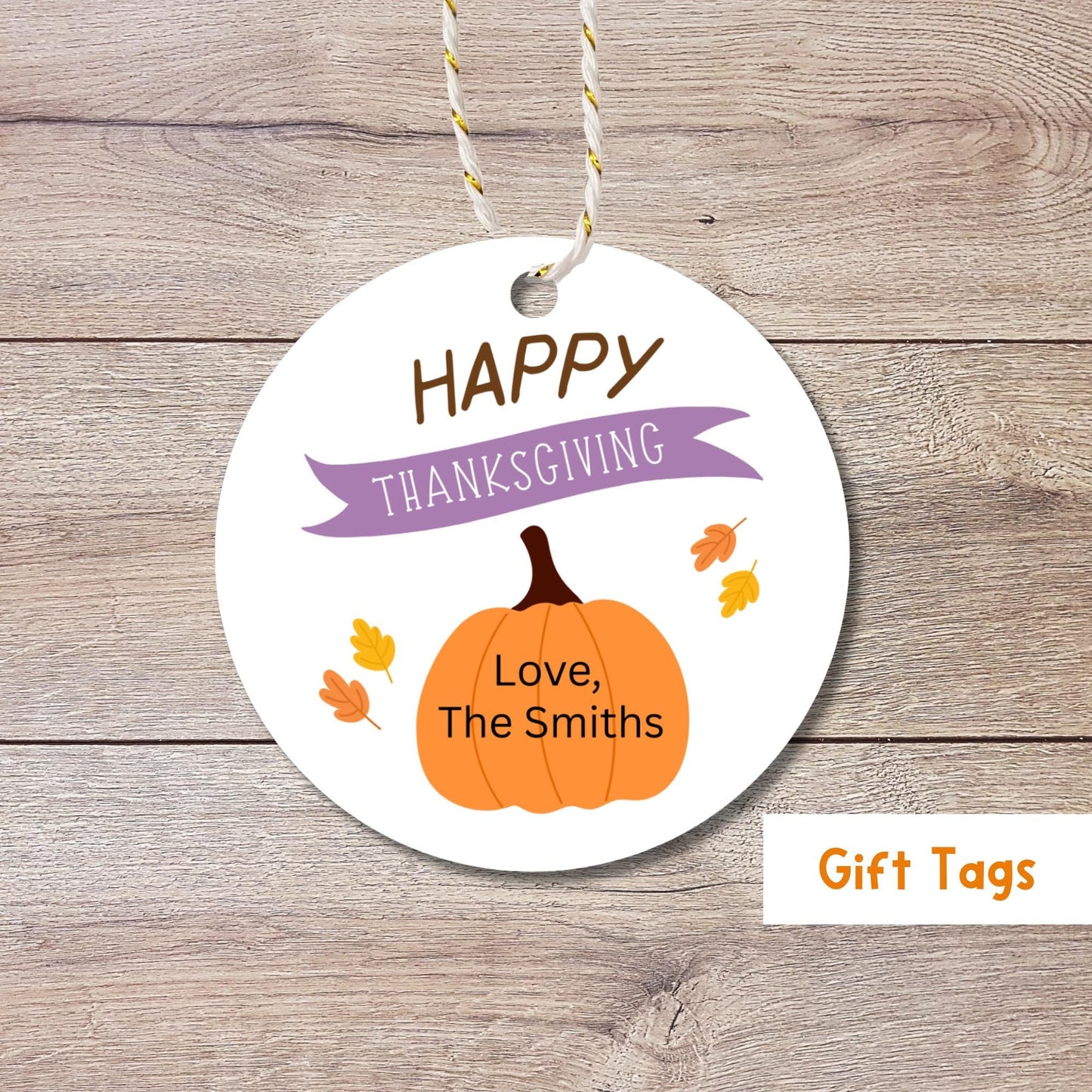 Happy Thanksgiving Personalized Gift Tags, Custom Fall Pumpkin Thank You Party Favor Tags, Printed and Shipped