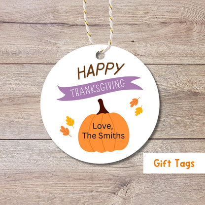 Happy Thanksgiving Personalized Gift Tags, Custom Fall Pumpkin Thank You Party Favor Tags, Printed and Shipped