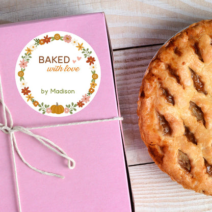 Baked with Love Stickers, Personalized Homemade with Love Labels, Custom Fall Autumn Holiday Thanksgiving Homemade Bakery, Pie Stickers