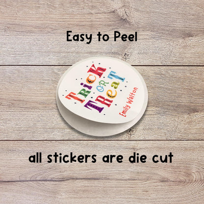 Ghost & Friends Personalized Happy Halloween Stickers, Custom Printed Kids Goody Bag School Event Label