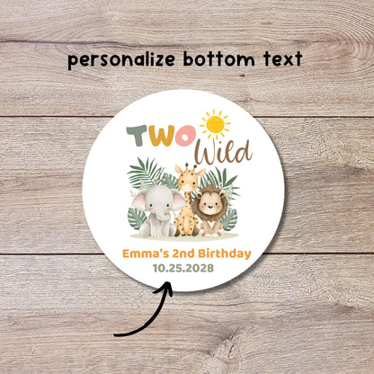 Personalized Two Wild Safari Animals Birthday Sticker, Custom Kids Birthday Thank You Party Favor Labels