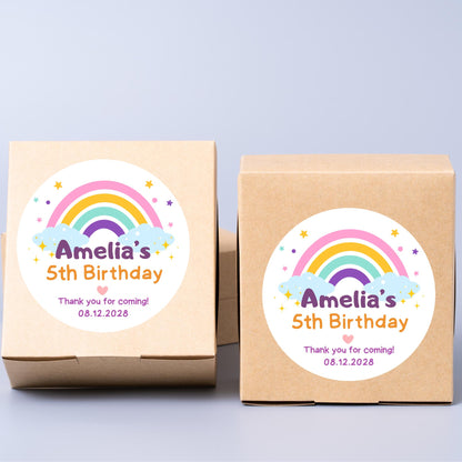 Personalized Rainbow Birthday Sticker, Custom Kids Thank You for Coming Party Favor Labels, Printed and Shipped