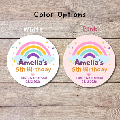 Personalized Rainbow Birthday Sticker, Custom Kids Thank You for Coming Party Favor Labels, Printed and Shipped