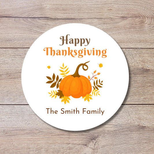 Happy Thanksgiving Personalized Stickers, Custom Fall Autumn Thank You Label for Event Party Favor Invitation Seals