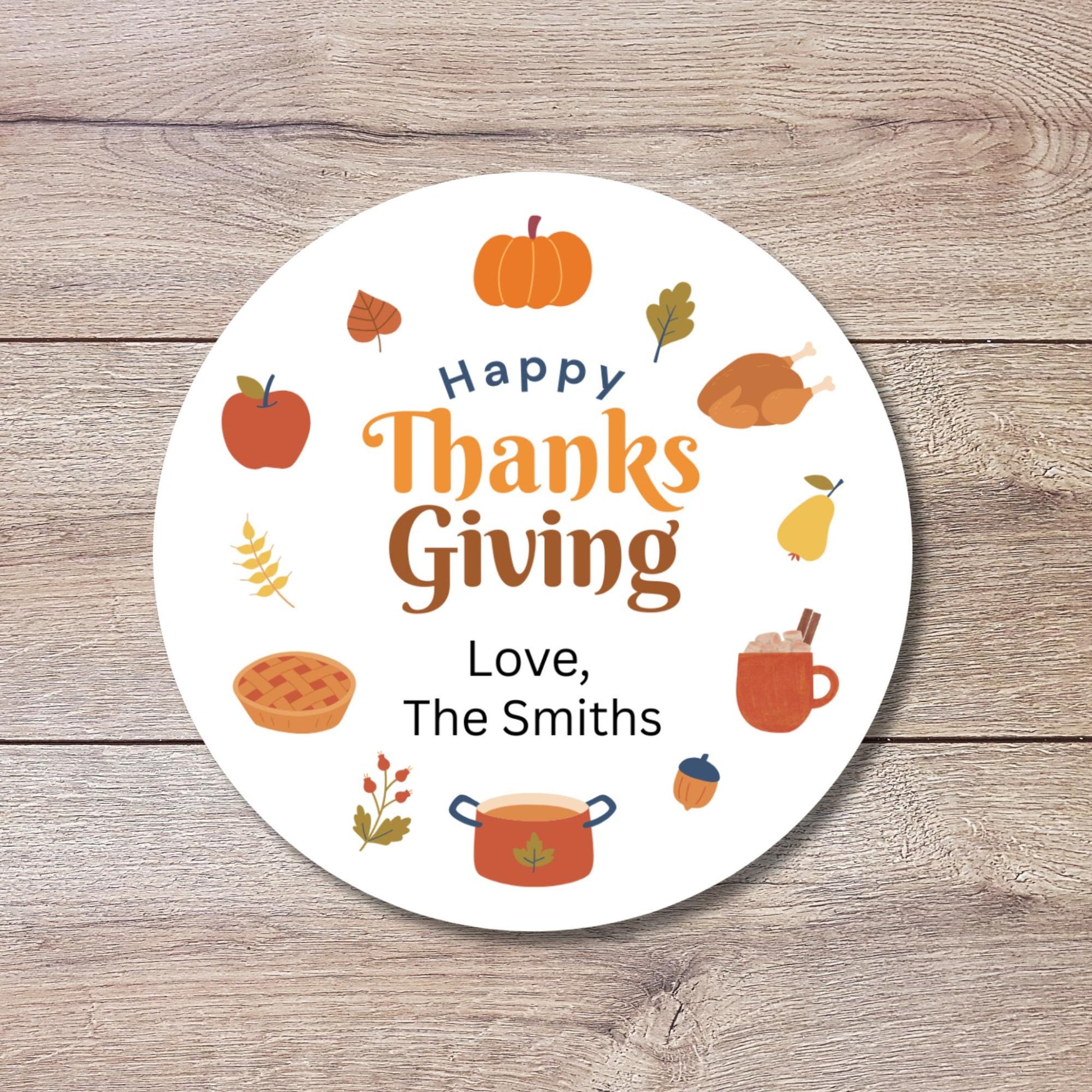Happy Thanksgiving Personalized Stickers, Custom Fall Autumn Thank You Label for Event Party Favor Invitation Seals