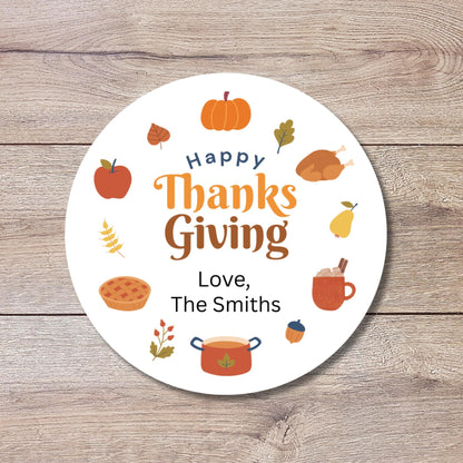 Happy Thanksgiving Personalized Stickers, Custom Fall Autumn Thank You Label for Event Party Favor Invitation Seals