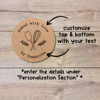 Personalized Baked with Love Stickers, Custom Homemade with Love Small Business Bakery Packaging Labels