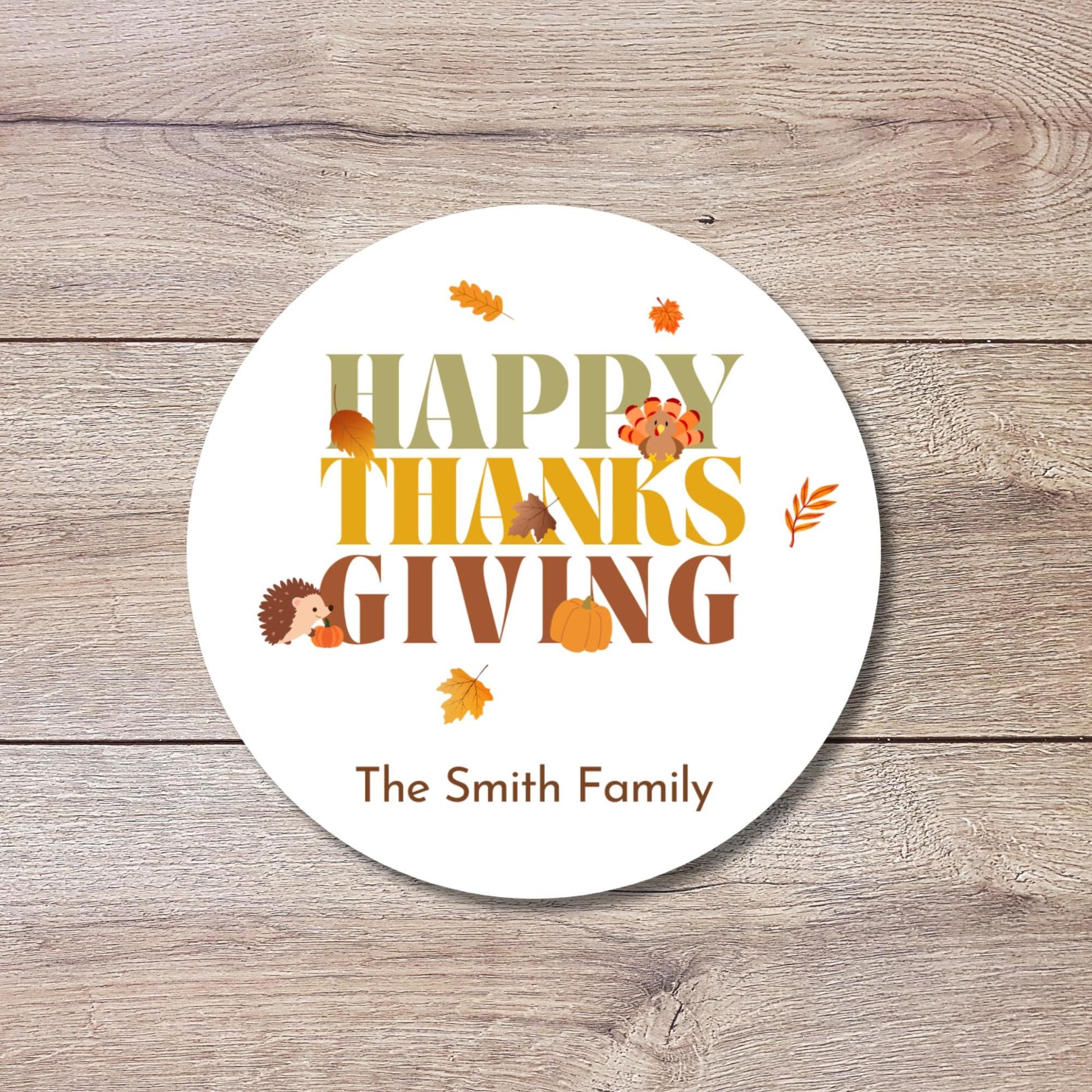 Happy Thanksgiving Personalized Stickers, Custom Fall Autumn Thank You Label for Event Party Favor