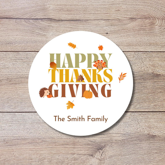 Happy Thanksgiving Personalized Stickers, Custom Fall Autumn Thank You Label for Event Party Favor