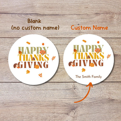 Happy Thanksgiving Personalized Stickers, Custom Fall Autumn Thank You Label for Event Party Favor