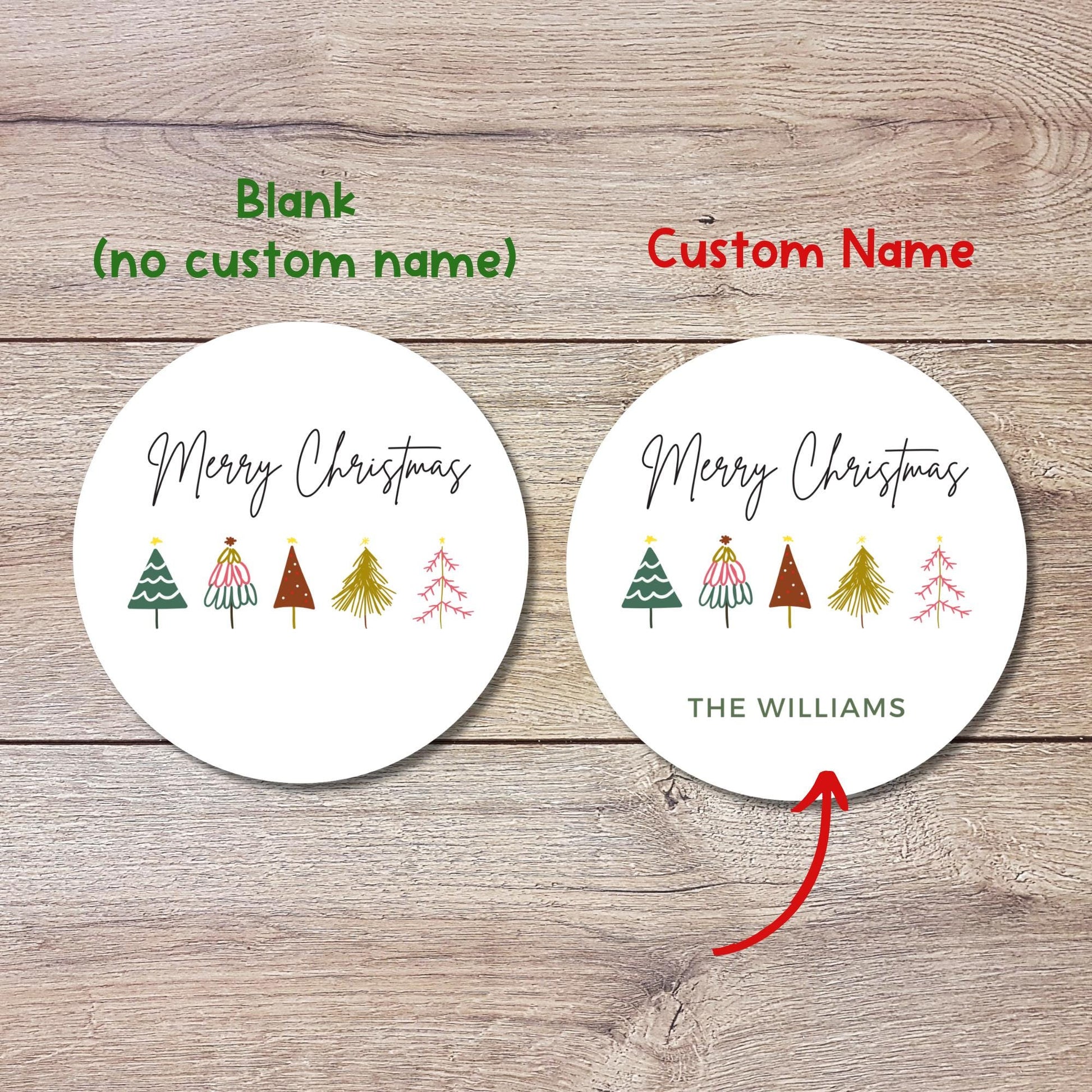 Personalized Merry Christmas Gift Stickers, Custom Name Happy Holidays Party Favor Labels, Printed and Shipped