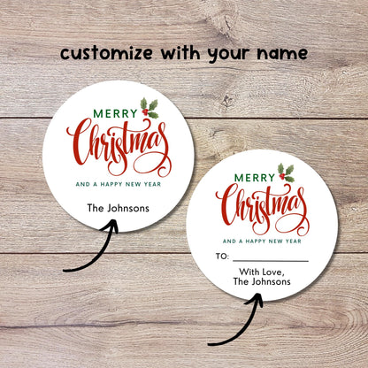 Classic Merry Christmas Personalized Stickers, Custom Holiday Name Labels for Gift Wrapping Party Favors, Invitation Envelope Seals