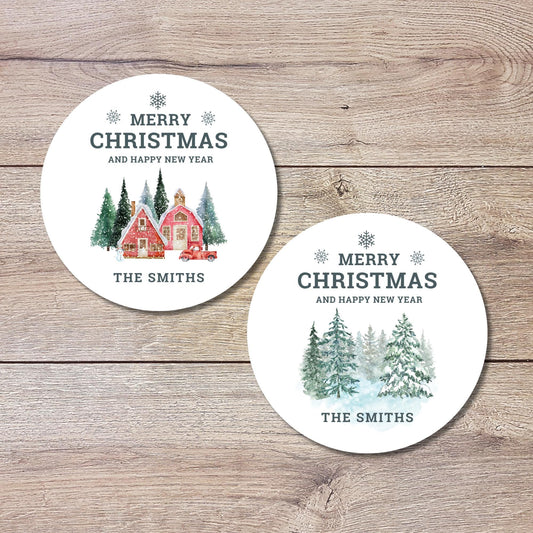 Classic Merry Christmas Personalized Stickers, Custom Holiday Name Labels for Gift Wrapping Party Favors, Invitation Envelope Seals