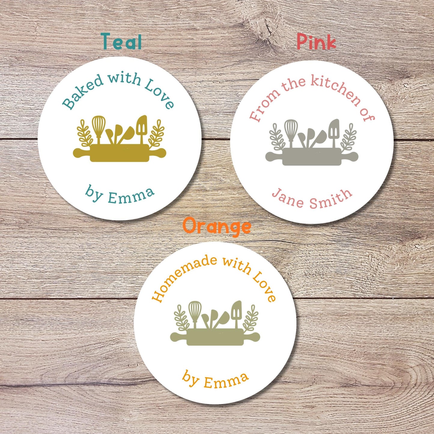Baked with Love Personalized Stickers, Modern Custom Baking Labels with Name, Homemade with Love Small Business Bakery Packaging Supplies