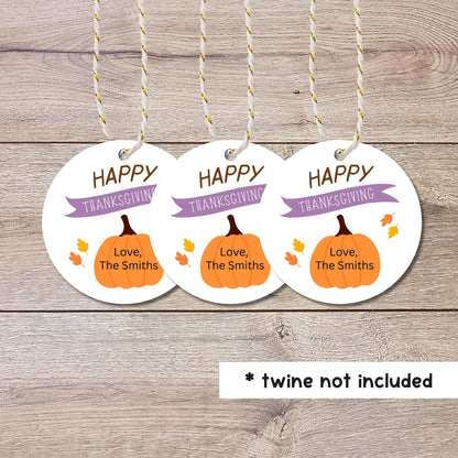 Happy Thanksgiving Personalized Gift Tags, Custom Fall Pumpkin Thank You Party Favor Tags, Printed and Shipped