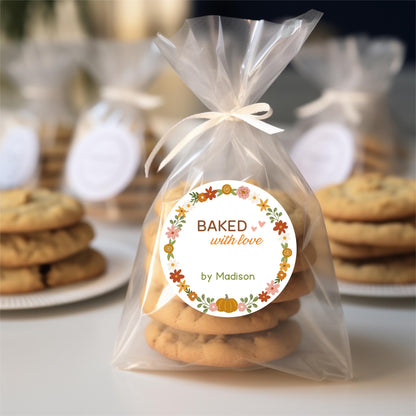 Baked with Love Stickers, Personalized Homemade with Love Labels, Custom Fall Autumn Holiday Thanksgiving Homemade Bakery, Pie Stickers