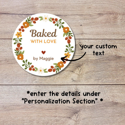 Baked with Love Stickers, Personalized Fall Baking Labels, Custom Autumn Holiday Thanksgiving Homemade Bakery, Pie Stickers
