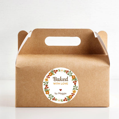 Baked with Love Stickers, Personalized Fall Baking Labels, Custom Autumn Holiday Thanksgiving Homemade Bakery, Pie Stickers
