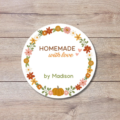 Baked with Love Stickers, Personalized Homemade with Love Labels, Custom Fall Autumn Holiday Thanksgiving Homemade Bakery, Pie Stickers