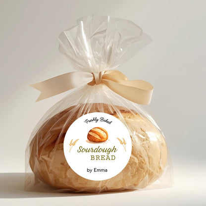 Sourdough Bread Baking Personalized Stickers, Custom Freshly Baked Bread Labels with Name, Small Business Bakery Packaging Supplies