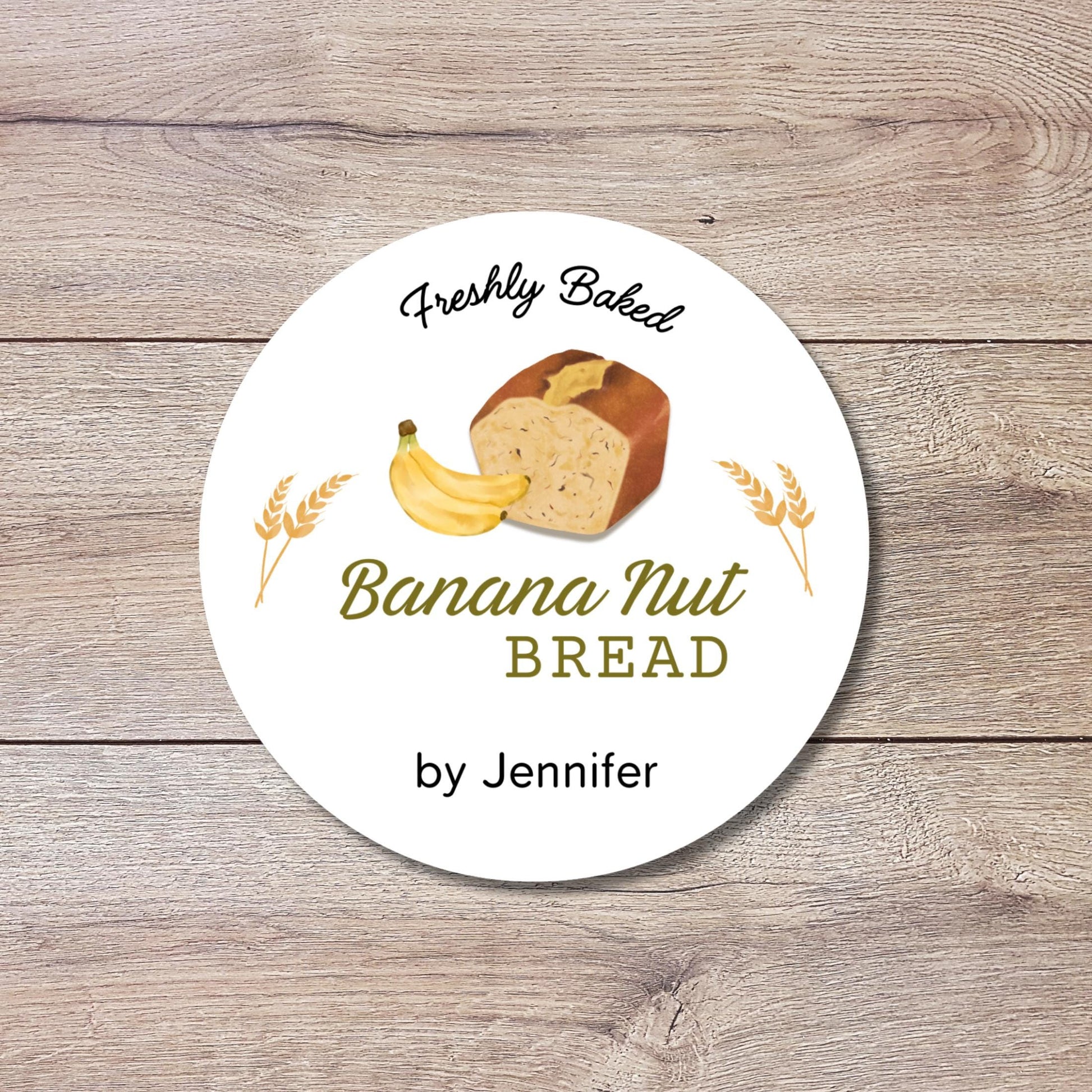 Banana Nut Bread Baking Personalized Stickers, Custom Freshly Baked Bread Labels with Name, Small Business Bakery Packaging Supplies