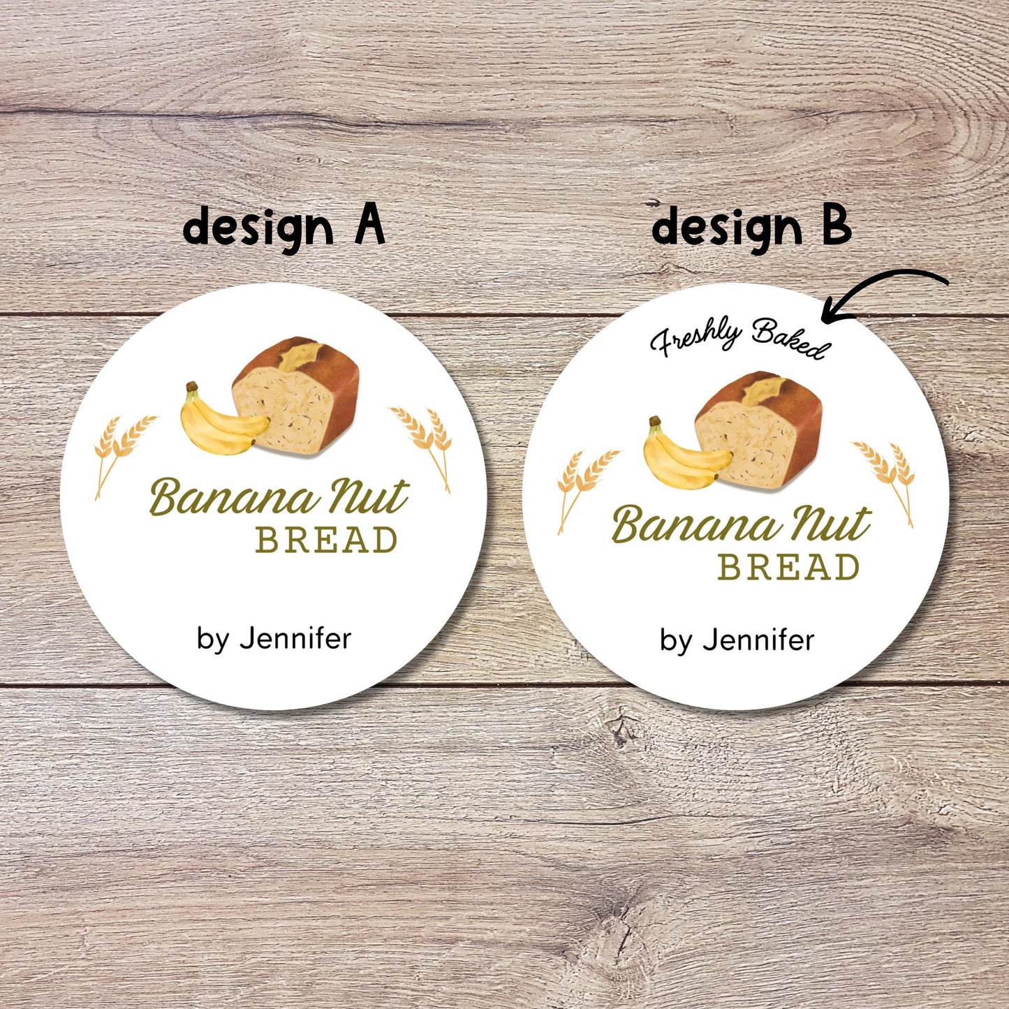 Banana Nut Bread Baking Personalized Stickers, Custom Freshly Baked Bread Labels with Name, Small Business Bakery Packaging Supplies