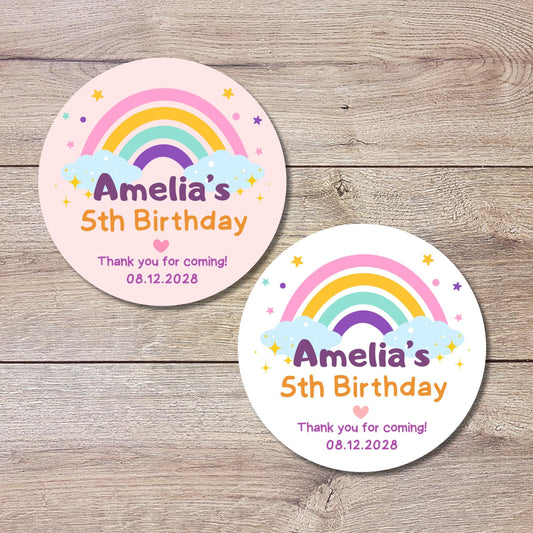 Personalized Rainbow Birthday Sticker, Custom Kids Thank You for Coming Party Favor Labels, Printed and Shipped