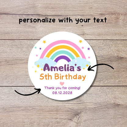 Personalized Rainbow Birthday Sticker, Custom Kids Thank You for Coming Party Favor Labels, Printed and Shipped