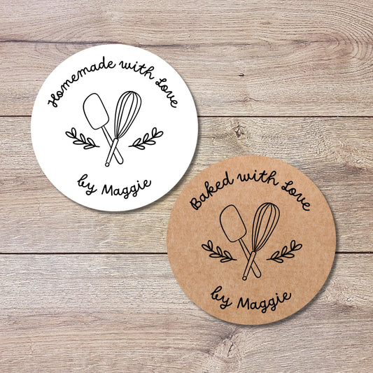Personalized Baked with Love Stickers, Custom Homemade with Love Small Business Bakery Packaging Labels