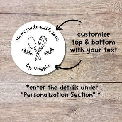 Personalized Baked with Love Stickers, Custom Homemade with Love Small Business Bakery Packaging Labels