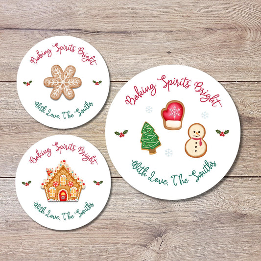 Baking Spirits Bright Stickers, Personalized Christmas Baked with Love Labels, Custom Made with Love Gift Tags, Happy Holiday Home Baking