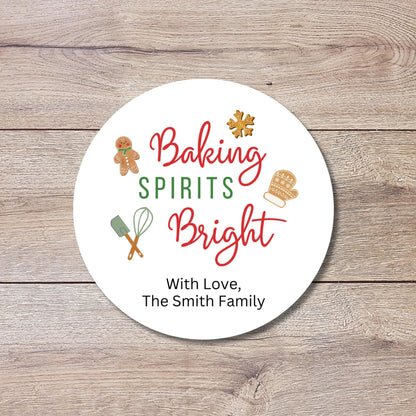 Baking Spirits Bright Stickers, Personalized Christmas Baked with Love Labels, Custom Happy Holiday Baking