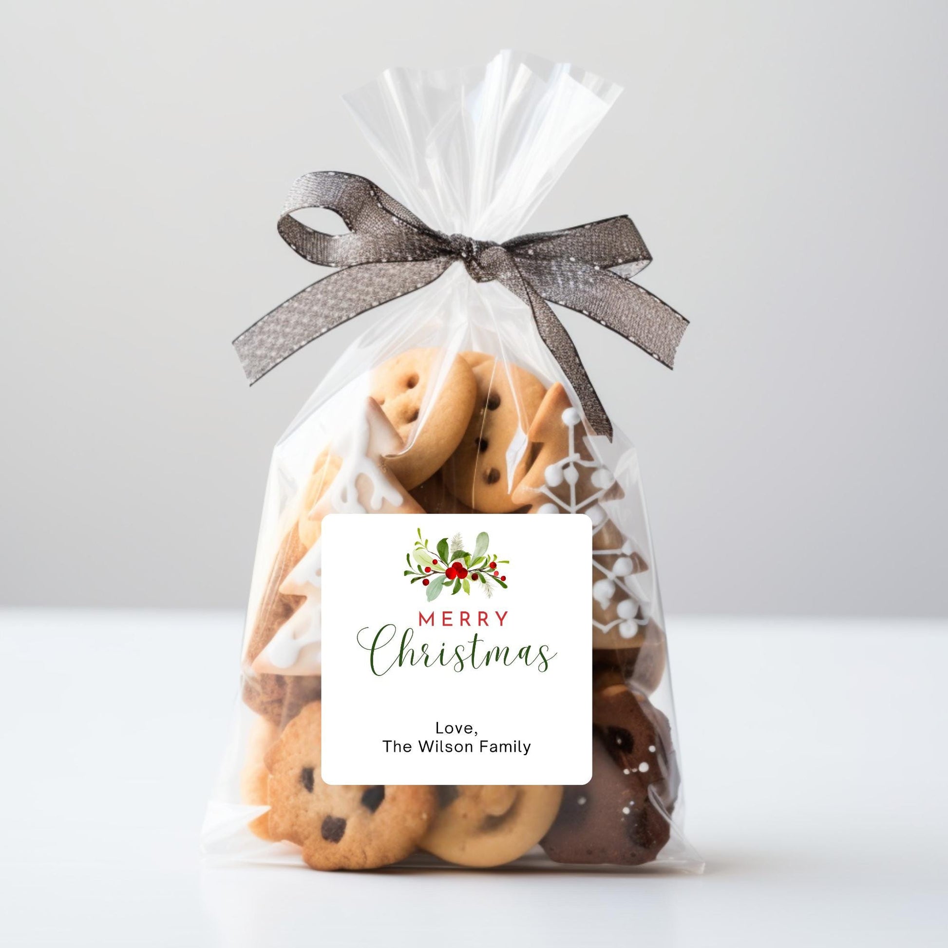 Floral Merry Christmas Gift Stickers, Personalized Christmas Present Gift Custom Name Labels