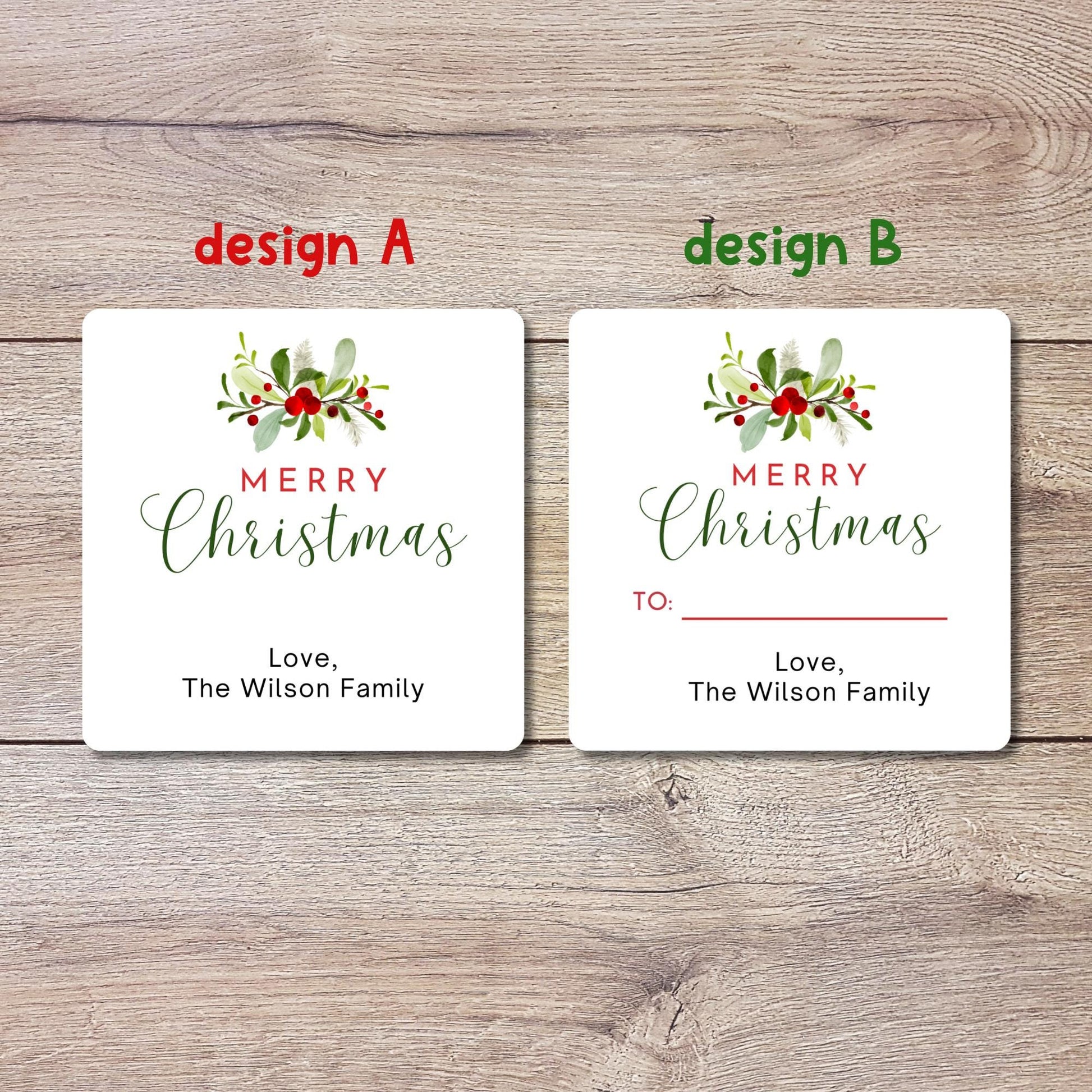 Floral Merry Christmas Gift Stickers, Personalized Christmas Present Gift Custom Name Labels