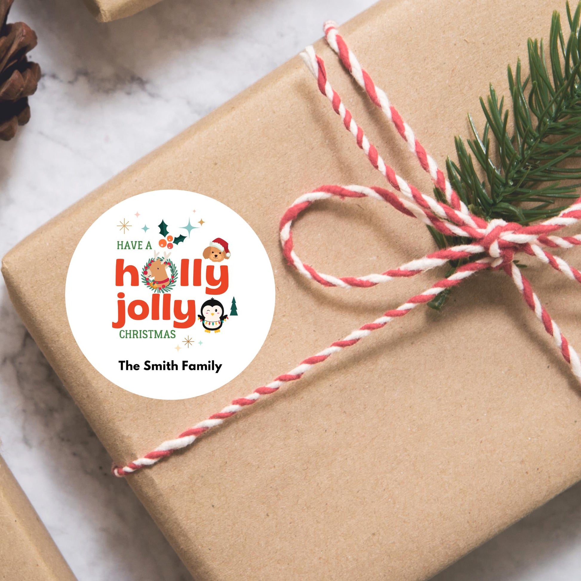 Holly Jolly Christmas Stickers, Personalized Holiday Gift Wrapping Custom Name Presents Label