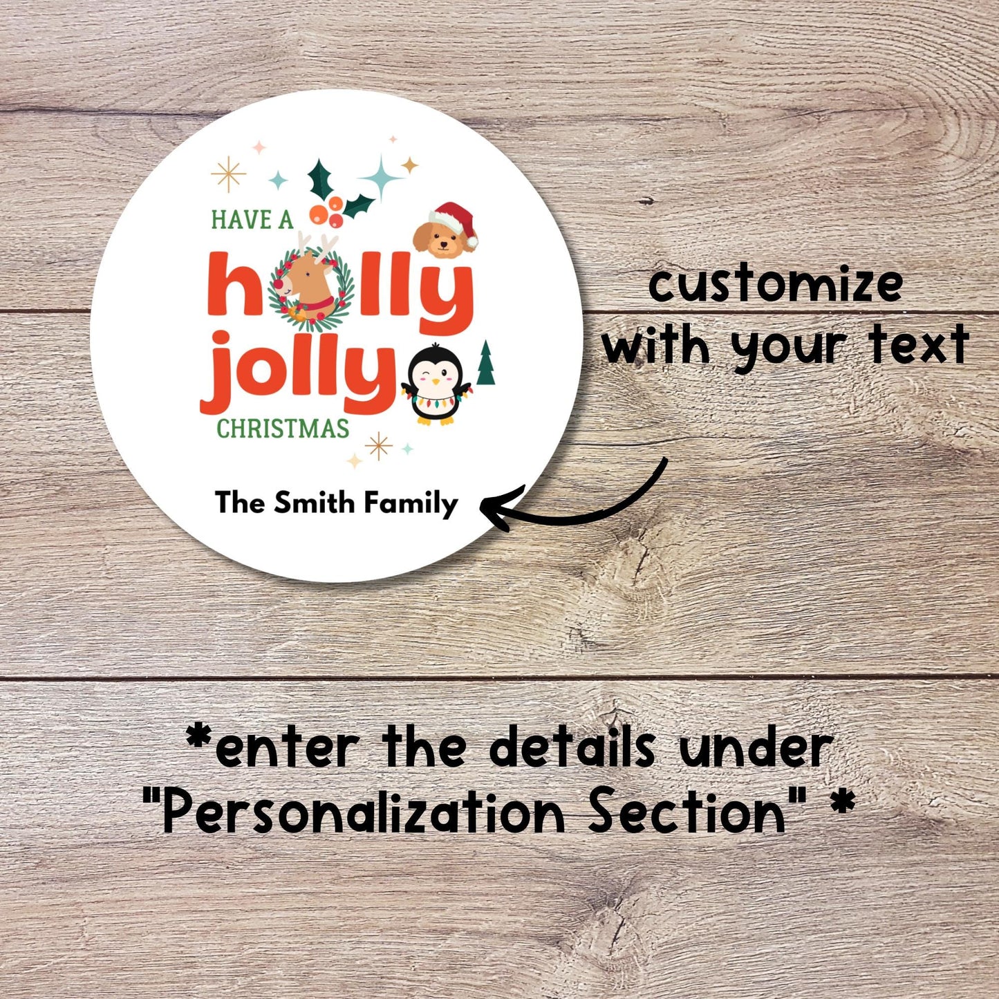 Holly Jolly Christmas Stickers, Personalized Holiday Gift Wrapping Custom Name Presents Label