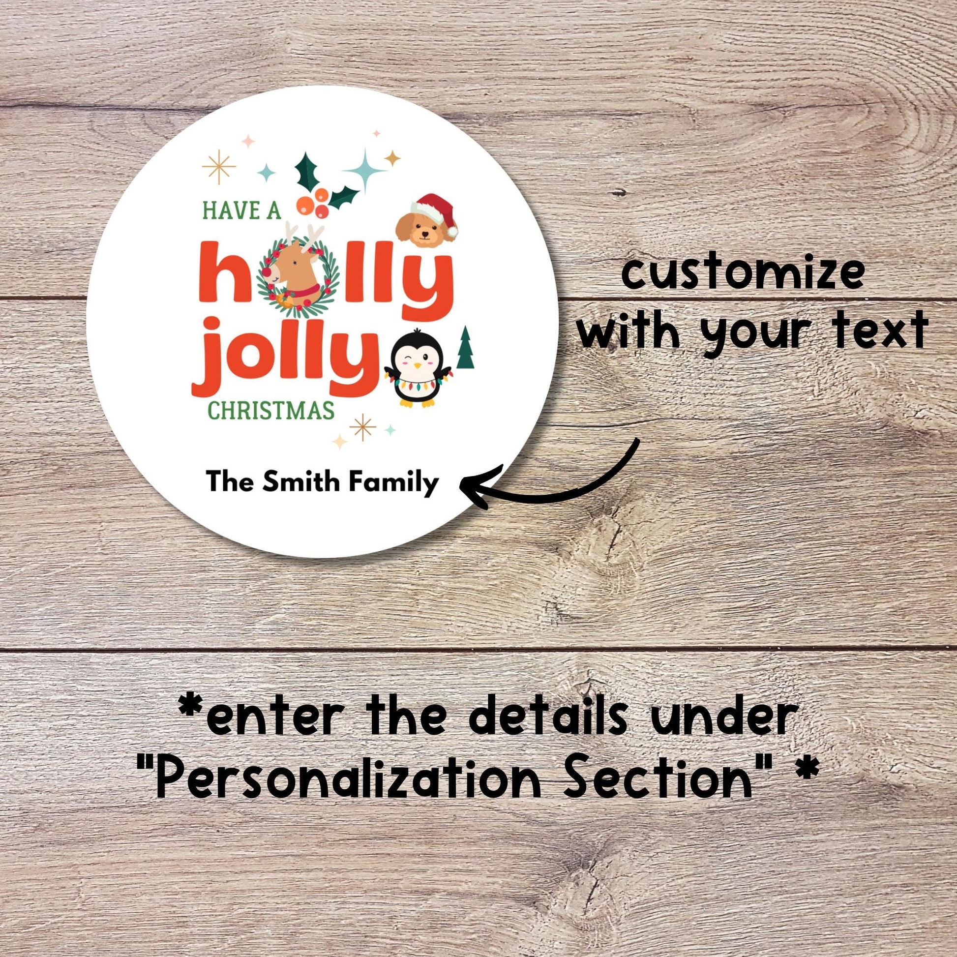 Holly Jolly Christmas Stickers, Personalized Holiday Gift Wrapping Custom Name Presents Label