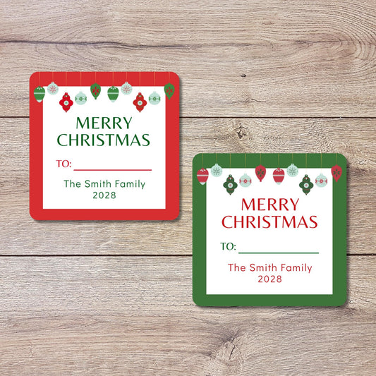 To and From Merry Christmas Gift Stickers, Personalized Christmas Present Gift Custom Name Square Labels