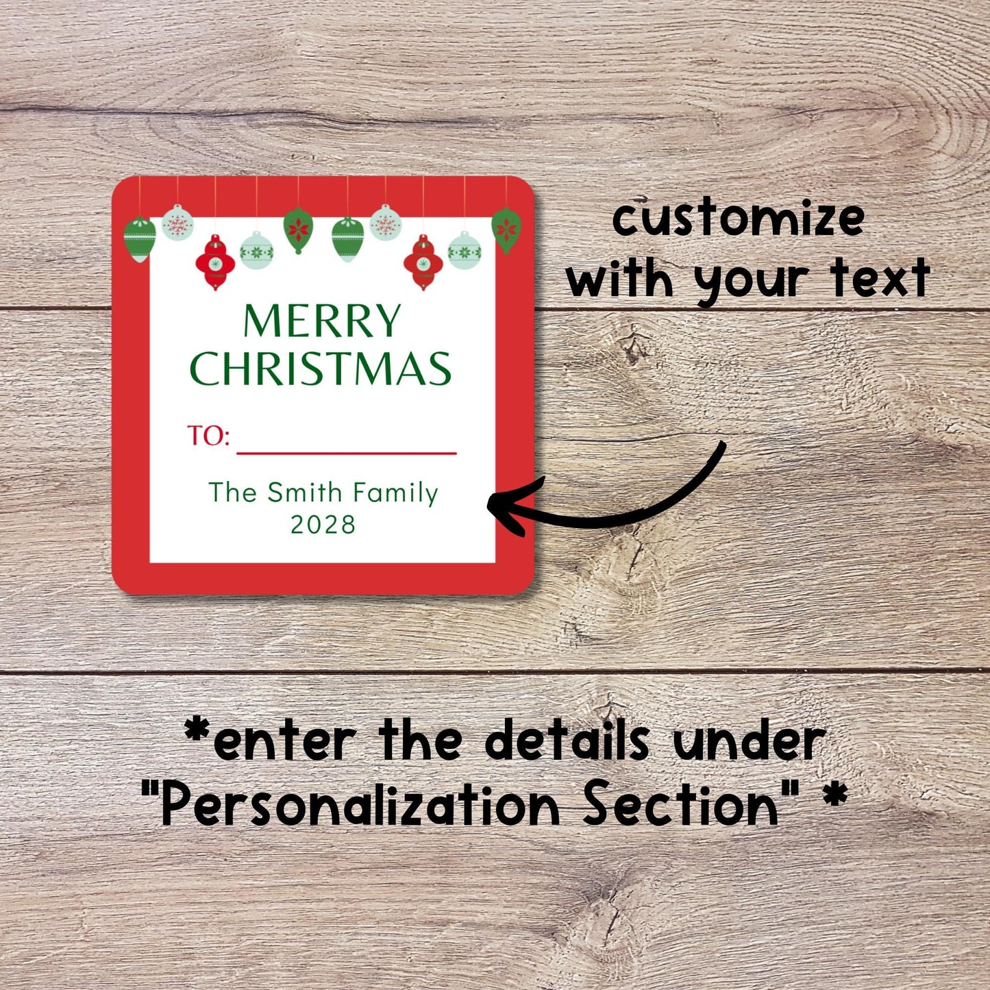 To and From Merry Christmas Gift Stickers, Personalized Christmas Present Gift Custom Name Square Labels
