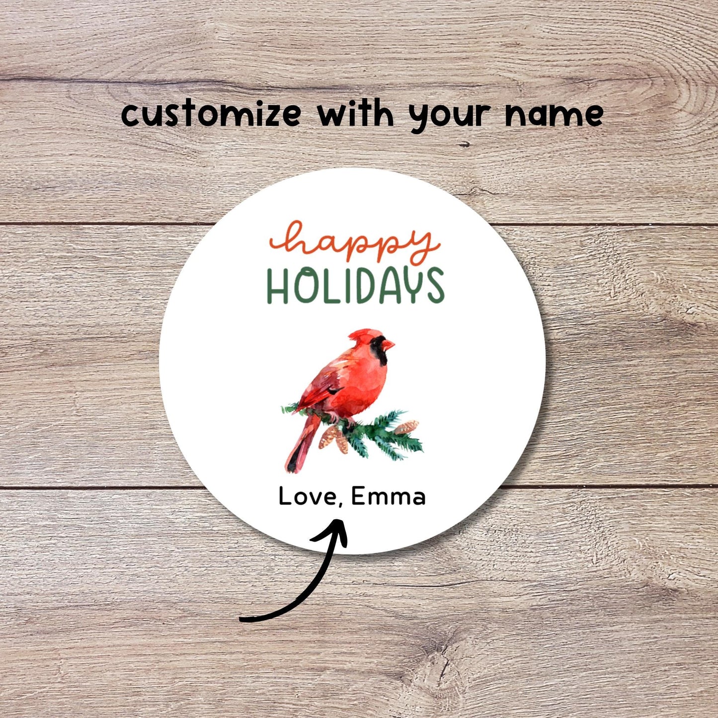 Happy Holidays Personalized Gift Wrapping Stickers, Cardinal Christmas Custom Name Party Favor Gift Packaging Labels