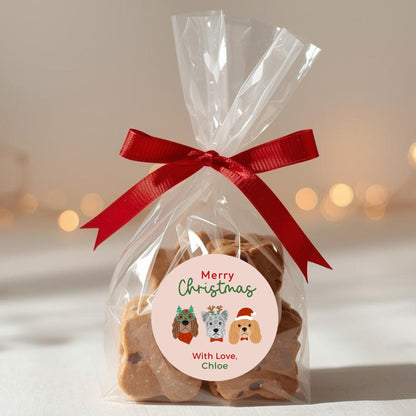 Triple Holiday Dogs, Merry Christmas Stickers, Personalized Happy Holidays Label, Custom Name Labels for Gift Wrapping Party Favors