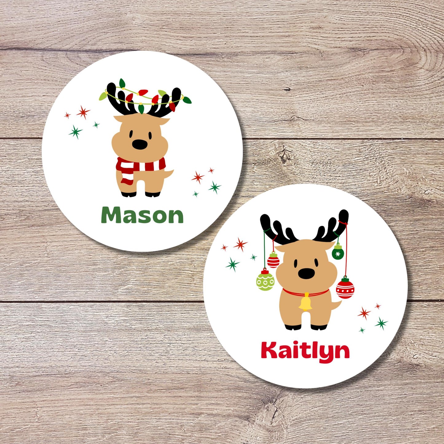 Reindeer Christmas Custom Name Gift Stickers, Personalized Kids Initials Christmas Present Gift Wrapping Labels