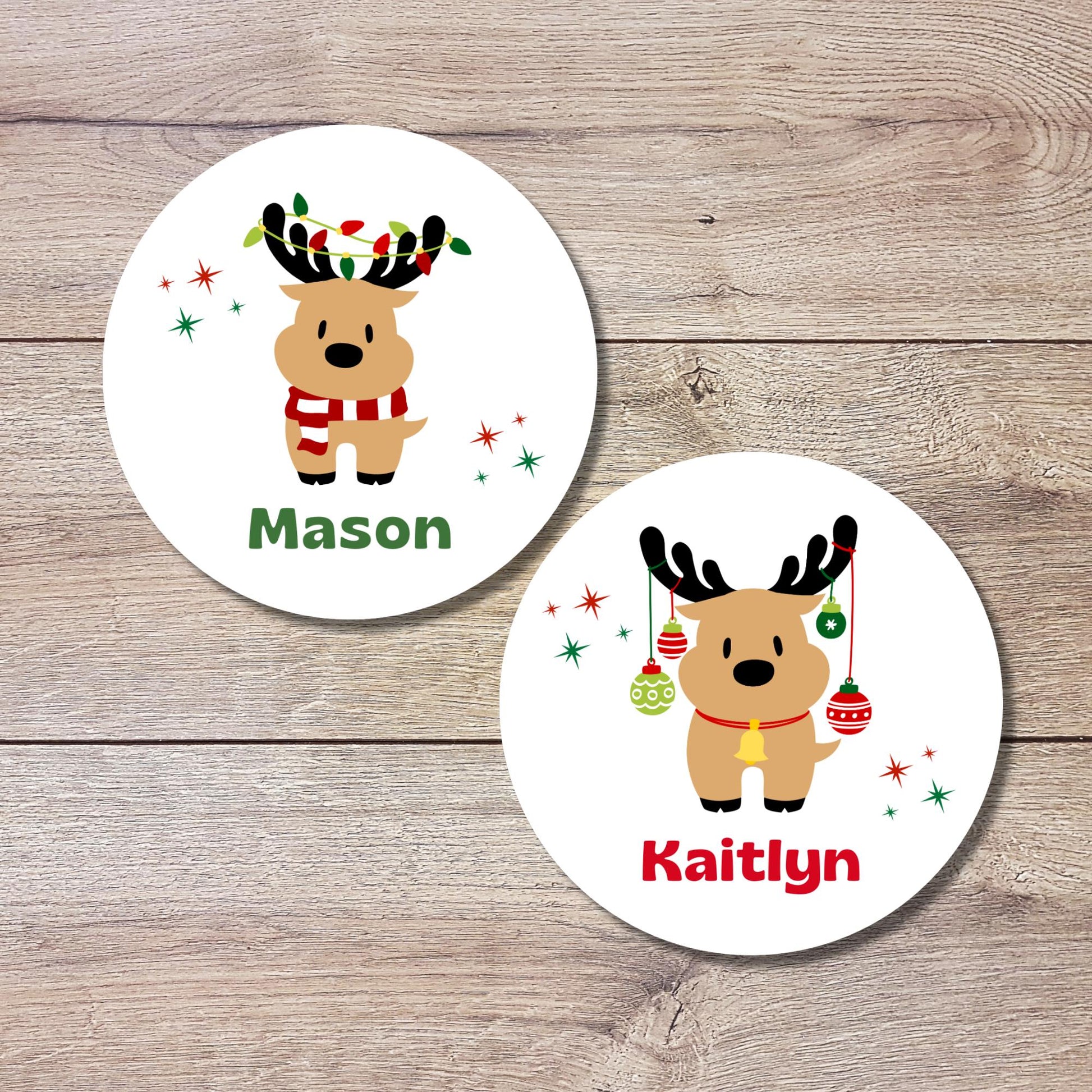 Reindeer Christmas Custom Name Gift Stickers, Personalized Kids Initials Christmas Present Gift Wrapping Labels
