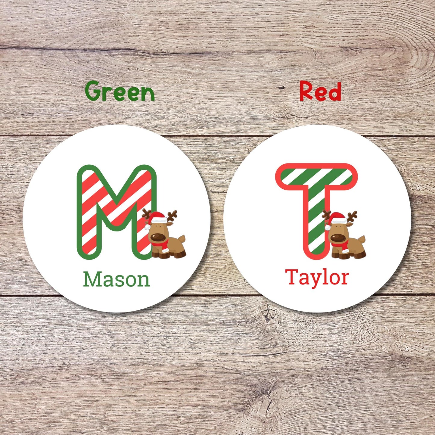 Reindeer Christmas Custom Initial Name Stickers, Personalized Kids Initials Christmas Present Gift Wrapping Labels