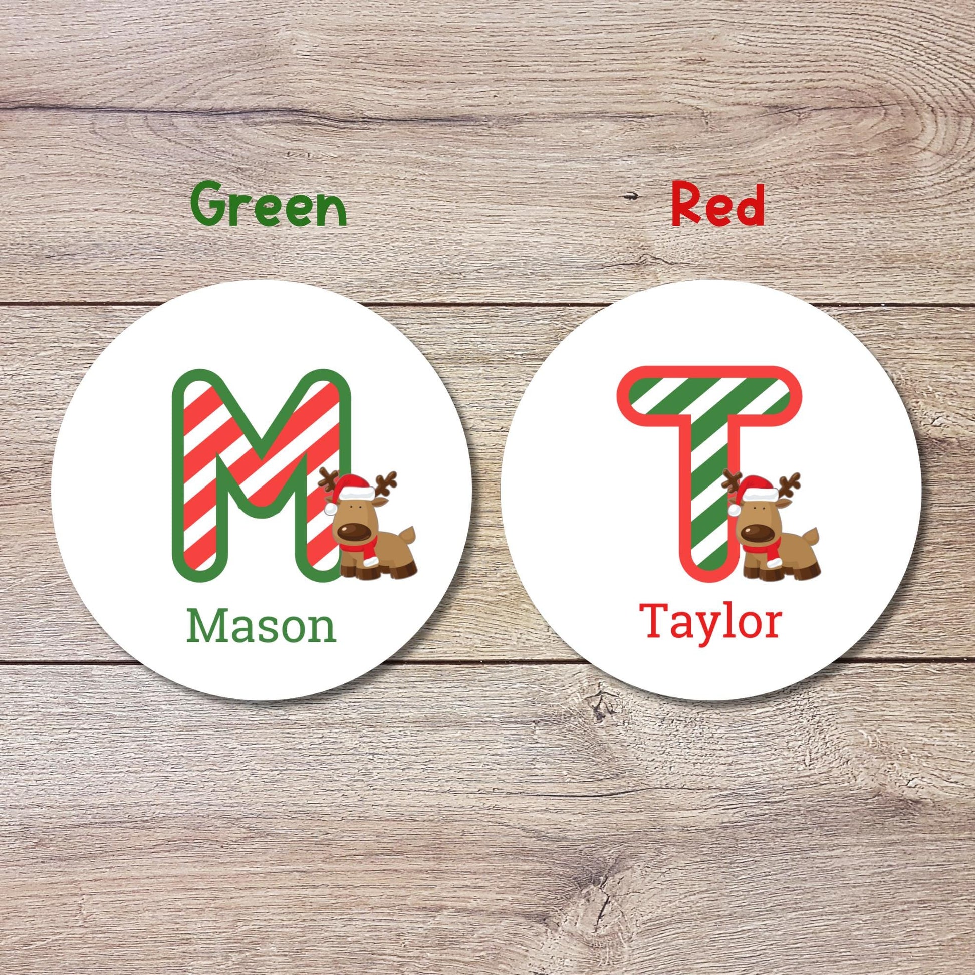 Reindeer Christmas Custom Initial Name Stickers, Personalized Kids Initials Christmas Present Gift Wrapping Labels