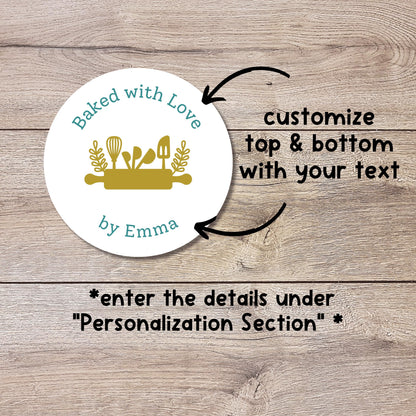 Baked with Love Personalized Stickers, Modern Custom Baking Labels with Name, Homemade with Love Small Business Bakery Packaging Supplies