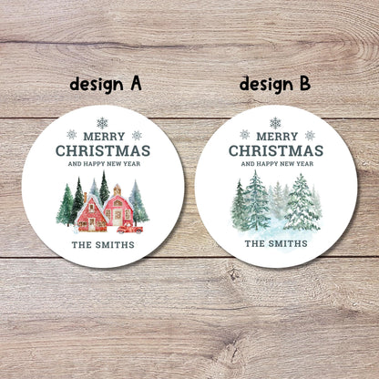 Classic Merry Christmas Personalized Stickers, Custom Holiday Name Labels for Gift Wrapping Party Favors, Invitation Envelope Seals